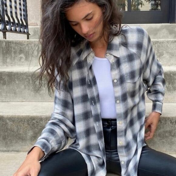 Aritzia Wilfred Free Oversized Boyfriend Plaid Button Down Flannel XS - Picture 1 of 5